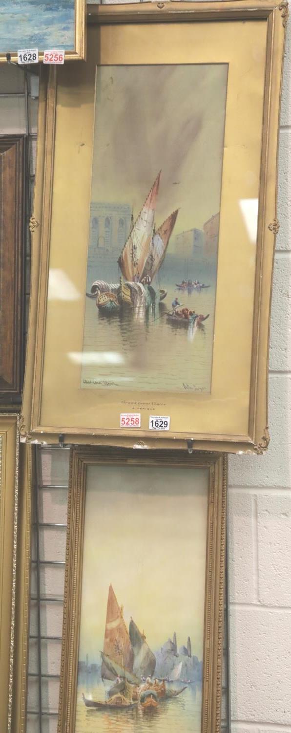 ANTON PURIGINI pair of framed watercolours of Venetian scenes, 59 x 24 cm. P&P Group 3, will be sent