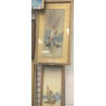 ANTON PURIGINI pair of framed watercolours of Venetian scenes, 59 x 24 cm. P&P Group 3, will be sent