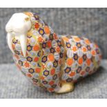 Royal Crown Derby Walrus figurine with silver button, L: 15 cm. P&P Group 2 (£18+ VAT for the