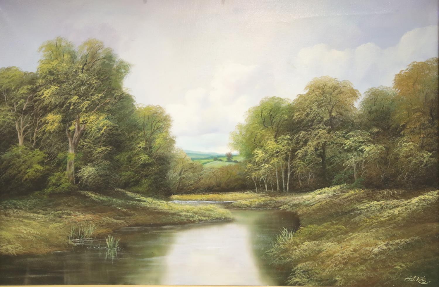 ANDREW GRANT KURTIS landscape oil on canvas 90 x 58 cm. P&P Group 3, (£25+VAT for the first lot
