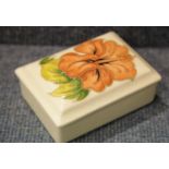 Moorcroft rectangular box in the Pink Hibiscus pattern. P&P Group 1 (£14+VAT for the first lot