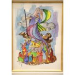 Original framed watercolour of Moses and the tablets of stone by Sammi Zilkha 29 x 23 cm. P&P