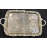 Large twin handled silver plated footed tray, inscribed to PM Cusack and dated February 1917 by
