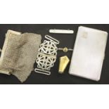 Collection of silver plated items inc cigarette box,evening purse, nurses belt buckle etc. P&P Group