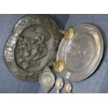 Mixed pewter and metalware including large antique platter. P&P Group 3 (£25+VAT for the first lot