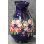 Moorcroft vase in the Blue Anemone pattern, H: 33 cm. P&P Group 2 (£18+VAT for the first lot and £