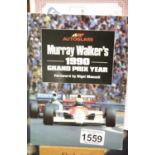 Murray Walker signed 1990 Grand Prix book, 25 x 20 cm, with COA from Chaucer Auctions. P&P Group