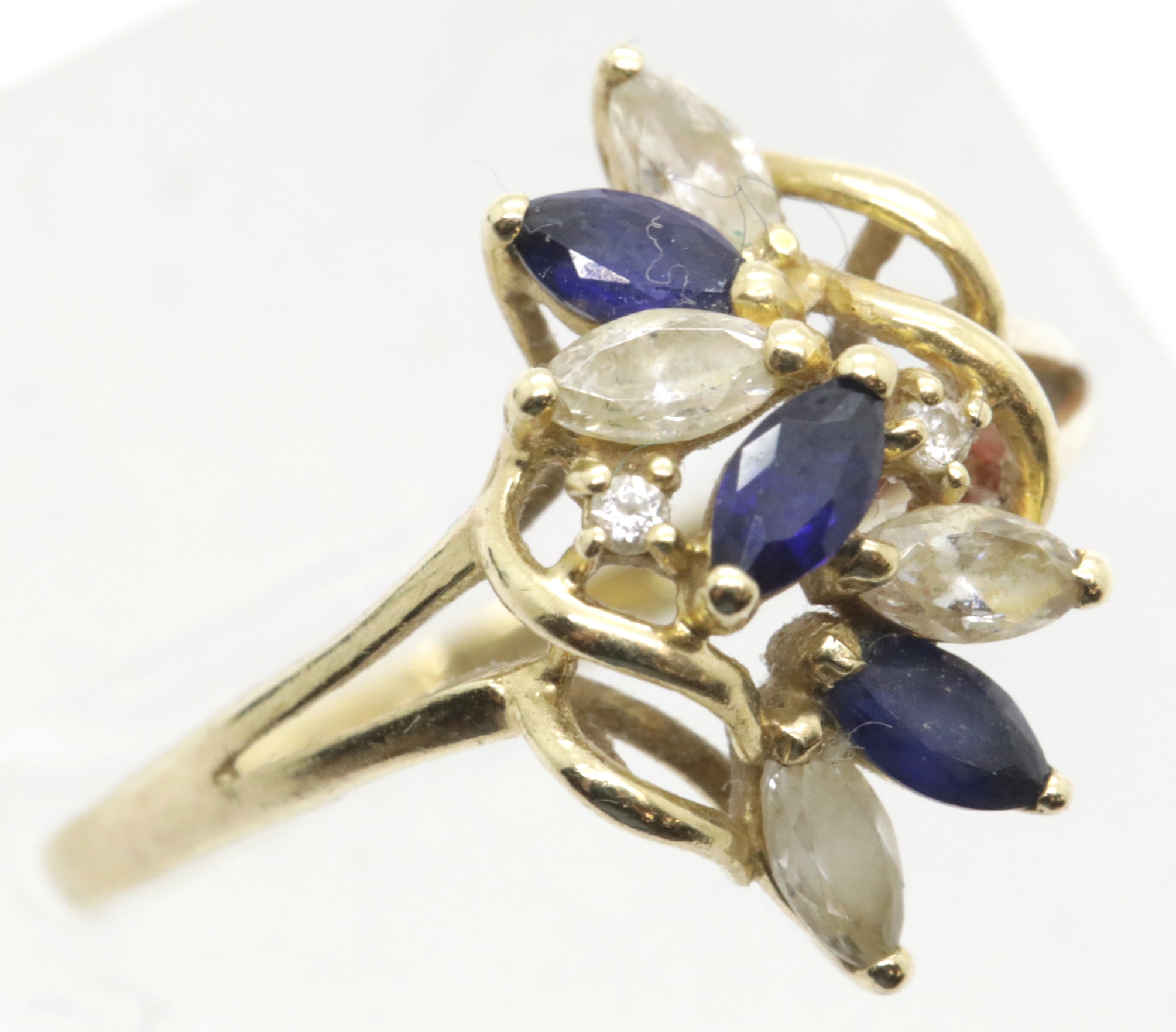 14ct gold sapphire & white stone ring, size R, 2.7g. P&P Group 1 (£14+VAT for the first lot and £1+