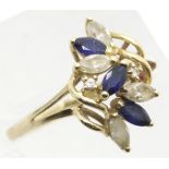 14ct gold sapphire & white stone ring, size R, 2.7g. P&P Group 1 (£14+VAT for the first lot and £1+