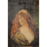 19th century French oil on canvas of a red haired girl signed J Astin? In poor condition. 33 x 24