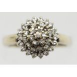 9ct gold diamond set cluster ring with one stone missing, size P, 3.2g. P&P Group 1 (£14+VAT for the