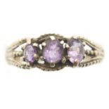 9ct gold amethyst set ring, size O/P, 2.7g. P&P Group 1 (£14+VAT for the first lot and £1+VAT for