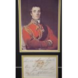 Arthur Duke of Wellington, framed signature and print, with CoA from Universal Autograph