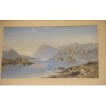 Large framed lake scene watercolour signed G I Hall Probably original frame in good condition but