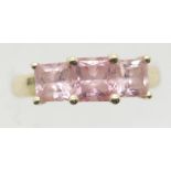 9ct gold princess cut pink stone ring size P/Q 2.9g. P&P Group 1 (£14+VAT for the first lot and £1+