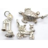 Three assorted 1970s solid silver charms. P&P Group 1 (£14+VAT for the first lot and £1+VAT for