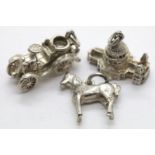 Three silver 1970s solid assorted charms. P&P Group 1 (£14+VAT for the first lot and £1+VAT for