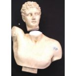 Large marble Grecian type head and shoulders bust of Hermes. H: 46 cm. Decapitated. P&P Group 3 (£