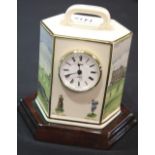 Pointer of London porcelain cased clock, H: 19 cm. P&P Group 1 (£14+VAT for the first lot and £1+VAT