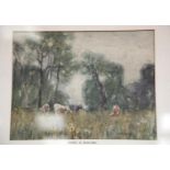 Framed and glazed watercolour painting of Countryside scene with cows, signed David A Baxter 27 x 22