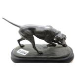 Cast spelter dog, L: 24 cm. P&P Group 1 (£14+VAT for the first lot and £1+VAT for subsequent lots)