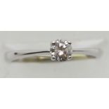 Ladies 9ct gold four claw 0.25ct diamond solitaire ring, size L, 2.0g. P&P Group 1 (£14+VAT for
