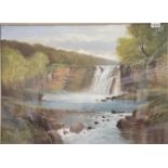 A F Allwright (19th/20th century): A wooded landscape with waterfall, oil on canvas, signed &