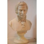 Cast bust of Mozart, H: 20 cm. P&P Group 1 (£14+VAT for the first lot and £1+VAT for subsequent