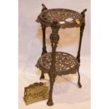 Antique brass pan stand and a letter holder. This lot is not available for in-house P&P, please