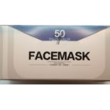 Unopened pack of 50 facemasks. P&P Group 1 (£14+VAT for the first lot and £1+VAT for subsequent