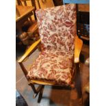 Vintage type rocking chair with upholstered back and seat. This lot is not available for in-house