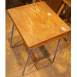 Retro type school desk with lifting lid and tubular steel legs. This lot is not available for in-