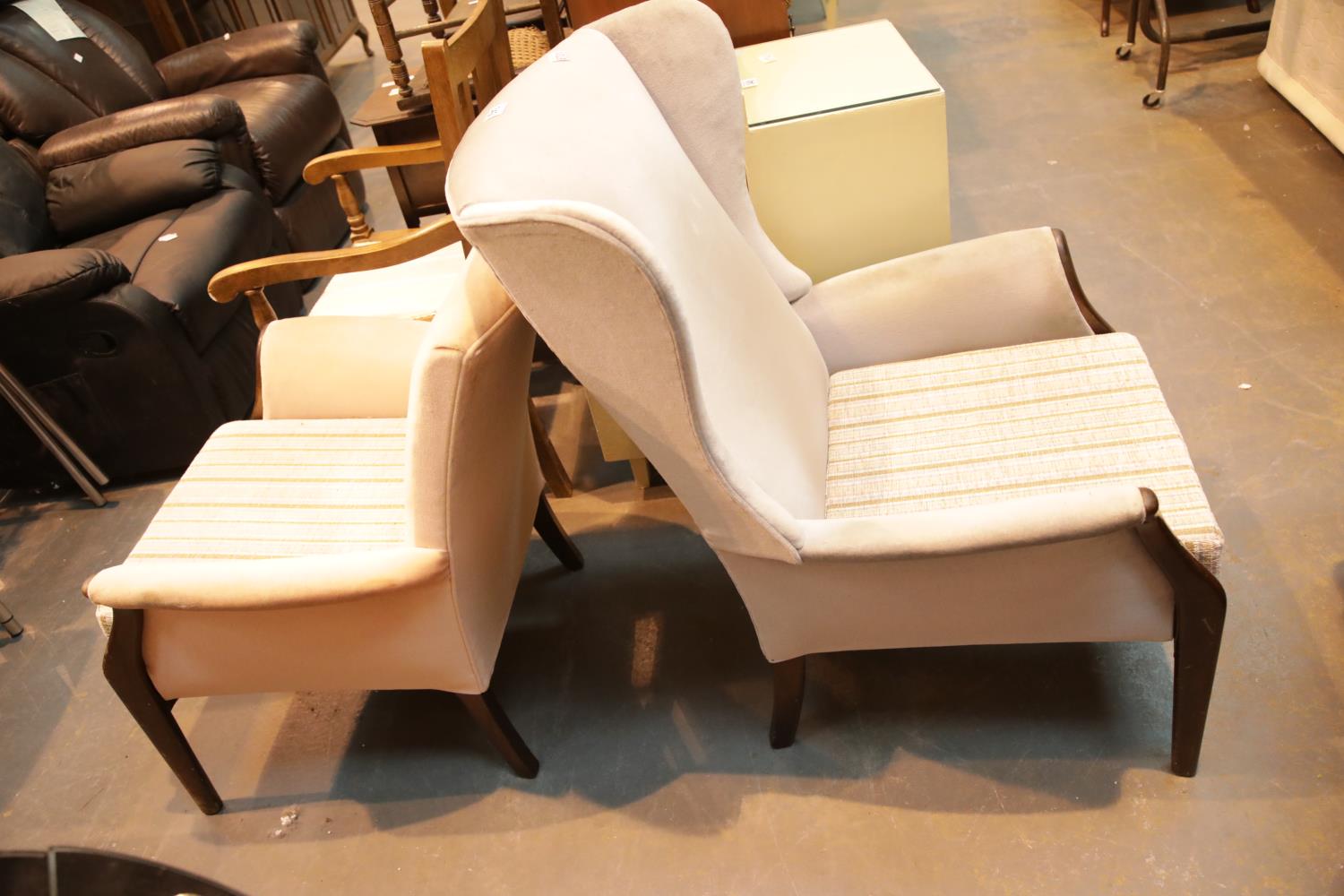 Two upholstered armchairs. This lot is not available for in-house P&P, please contact the office for