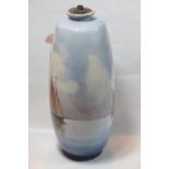 Vintage hand painted ceramic lamp base, H: 33 cm. P&P Group 2 (£18+VAT for the first lot and £2+