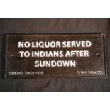 Cast iron No Liquor Served sign, 24 x 11 cm. P&P Group 2 (£18+VAT for the first lot and £2+VAT for