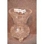 Large cut crystal three footed vase, H: 26 cm. P&P Group 2 (£18+VAT for the first lot and £2+VAT for