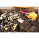 Box of electrical leads and other electrical items. This lot is not available for in-house P&P,