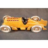 Cast iron moving piston racing car, L: 27 cm. P&P Group 2 (£18+VAT for the first lot and £2+VAT