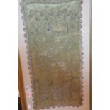 Framed and glazed Victorian embroidered table runner, 30 x 60 cm. This lot is not available for in-
