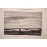 NATHANIEL SPARKS Etching of The Purbeck Hills from Poole Harbour, 36 x 24 cm. P&P Group 2 (£18+VAT