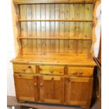 Large pine kitchen dresser with 3 drawers and 3 under cupboards. This lot is not available for in-