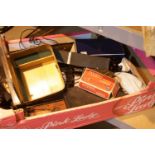 Box of mixed household items including ceramics, a slide rule etc. P&P Group 2 (£18+VAT for the