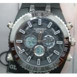 New boxed Globenfeld multi dial black face wristwatch on rubber strap. P&P Group 1 (£14+VAT for