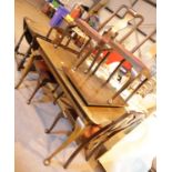 Walnut veneer extending table with four chairs. This lot is not available for in-house P&P, please