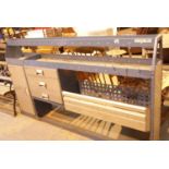 Large blue steel multi shelf and drawer workshop storage unit, L: 210 cm. This lot is not