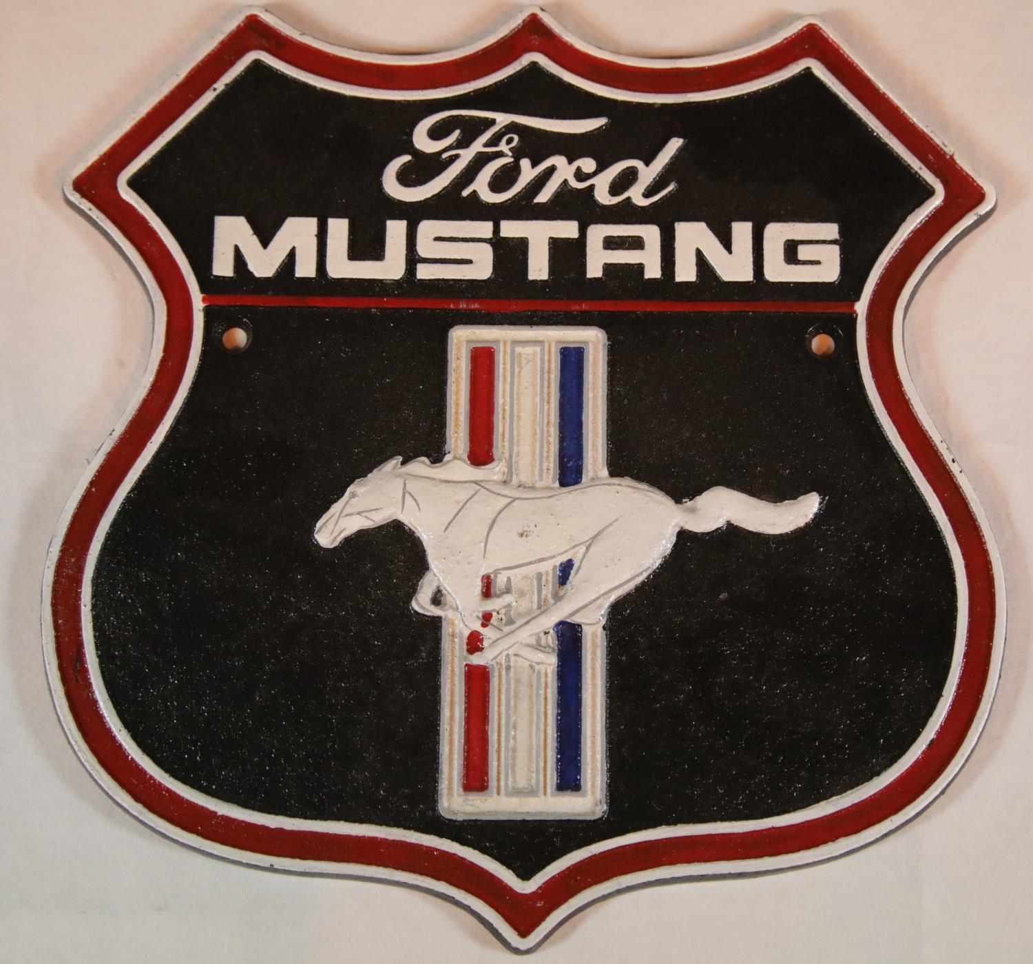 Cast iron Ford Mustang plaque, H: 25 cm. P&P Group 2 (£18+VAT for the first lot and £2+VAT for