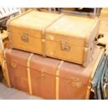 Two large antique wood bound luggage cases various sizes. This lot is not available for in-house P&