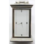 Small white metal carriage clock, H: 9 cm. P&P Group 1 (£14+VAT for the first lot and £1+VAT for