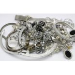 Box of good quality white metal jewellery including necklaces, rings some silver. P&P Group 2 (£18+