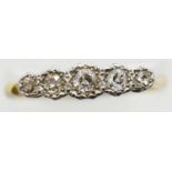 Antique 18ct gold and platinum 1920s five stone diamond ring, size P, 2.6g. P&P Group 1 (£14+VAT for
